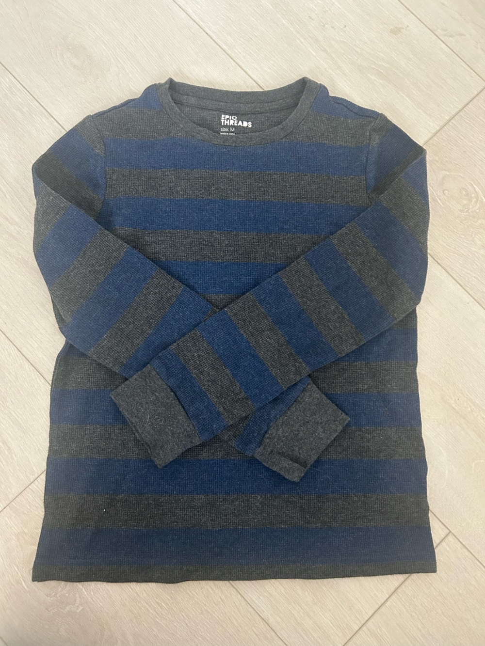 Epic Threads Navy & Gray Striped Crewneck Sweater